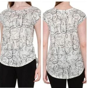 Cynthia Rowley 100% linen rounded neck knit top white/black size Medium